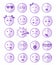 20 smiles icons set child purple half