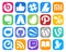 20 Social Media Icon Pack Including vine. wordpress. adwords. google earth. google duo