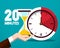 20 Twenty Minutes Time Symbol. Vector Time Countdown Icon with Clock and Hourglass