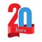 20 year anniversary logo with red ribbon. Flat style vector