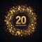 20 years anniversary isolated vector design element. Twenty birthday logo with blurred light effect on dark background