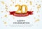 20 years anniversary vector banner template. Twentieth year jubilee with red ribbon and confetti on white background