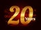 20 years golden anniversary 3d logo celebration with glittering spiral star dust trail sparkling particles. Twenty years anniversa