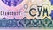 200 Sum banknote, Bank of Uzbekistan, closeup bill fragment shows Face value and serial number