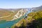 2000 feet of vertical cliffs over Danube river at Djerdap gorge and national park