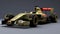 2011 F1 Car With Driver Gold Racing Car On Gray Background