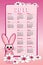 2011 Kid calendar with rabbit