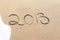 2013 written in the sand on a beach