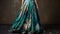 2014 Couture Gown: Teal Digital Print Maxi Skirt With Gauzy Atmospheric Landscapes