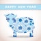 2015 new year card with cute blue sheep. Happy new year. Greeting card. Floral blue pattern. vector