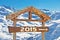 2015 writen on a wooden direction sign, snow mountain landscape