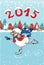 2015 Year of Sheep. Cartoon sheep skate in the