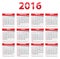 2016 English calendar