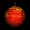 2016 new year multilingual text word cloud greeting card in the shape of a christmas ball