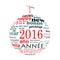 2016 new year multilingual text word cloud greeting card in the shape of a christmas ball