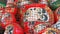 2017 09 19. blurred Gunma Japan. A stack Daruma or japanese lucky dolls which included a wish of people behind the net at Shorinza