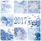 2017, blue christmas ornaments collage greeting card