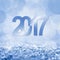 2017 blue snow and bokeh greeting card