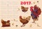 2017 calendar with rooster, hens and chickens. Week starts on Monday