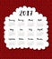 2017 calendar. Week starts Sunday. One sheet with handwritten months. Vector template on hand drawn red knitted