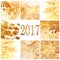 2017, golden christmas ornaments square greeting card