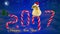 2017 Happy Chinese New Year greeting card with text, new born cute rooster