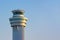2017 May 09. Tokyo Japan. air traffic control tower of Haneda airport with evening sun light on clearly sky