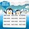 2017 Printable Calendar Starts Sunday Cute Penguins.