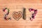 2017 written with spices on wooden background, food new year concept