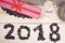 2018 coffee beans inscription,toy angel and a red gift box