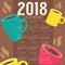 2018 Coffee Cups Flat Design Graphic Printable Calendar Starts Sunday