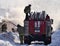 2018 February 22, A fire truck and firemen extinguish a fire. Russia. Winter season.