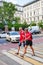 The 2018 FIFA World Cup. Danish fans in red t-shirts on Nikitskaya street