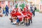 The 2018 FIFA World Cup. Danish fans in red t-shirts on Nikolskaya street