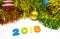 2018 Happy New Year colourful tinsel Christmas design background