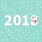 2018 Happy New Year. Cute snowman hanging Dash line. Red scarf , carrot nose. Template for greeting card, calendar, presentation,