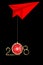 2018 Happy New Year with gold texture whit red christmas ball and red paper plane flying, or black background