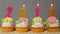 2018 Happy new year, number candles on cupcakes