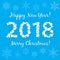 2018 Happy New Year typography with circles and snowflakes on bl