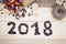 2018 inscription of coffee beans, shiny christmas decorations