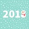 2018 New Year. Cute snowman hanging Dash line. Red scarf , carrot nose. Template for greeting card, calendar, presentation, flyer,