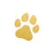 2018 new year of the dog. A dog`s paw of gold glitters on a white background. Gold sand. Background for the banner. Vector