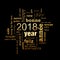 2018 new year multilingual golden word cloud square greeting card on black background