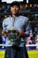 2018 US Open champion Naomi Osaka of Japan of United States posing with US Open trophy during trophy presentation