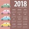 2018 Vintage Cars Flat Design Printable Calendar Starts Sunday