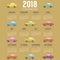 2018 Vintage Cars Flat Design Printable Calendar Starts Sunday