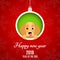 2018 year of the dog. Paper clippings. Advertising banner. Christmas ball of paper. Cartoon dog peeks out of the hole. White text.