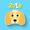 2018 year. The year of the yellow earth dog. Beautiful figures on a blue background. White bone. The falling shadow. Vector illust