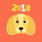 2018 year. The year of the yellow earth dog. Beautiful figures on a red background. White bone. The falling shadow. Vector illustr