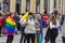 2019: A boy with a free kiss and free hugs sign attending the Gay Pride parade also known as Christopher Street Day CSD,Munich